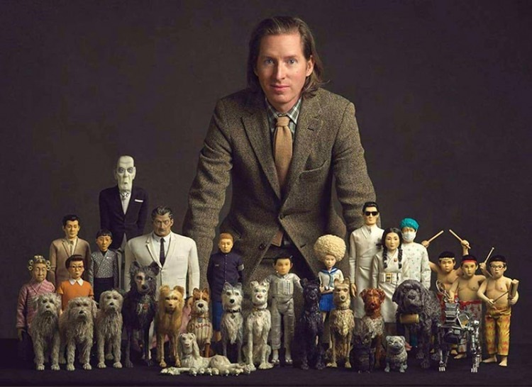 Director Wes Anderson and the puppet ensemble of Isle of Dogs (Photo by Charlie Gray)