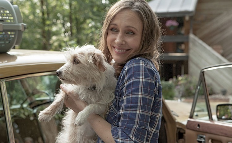A scene from the new film “Boundaries” starring Vera Farmiga and a supporting cast of rescue dogs.